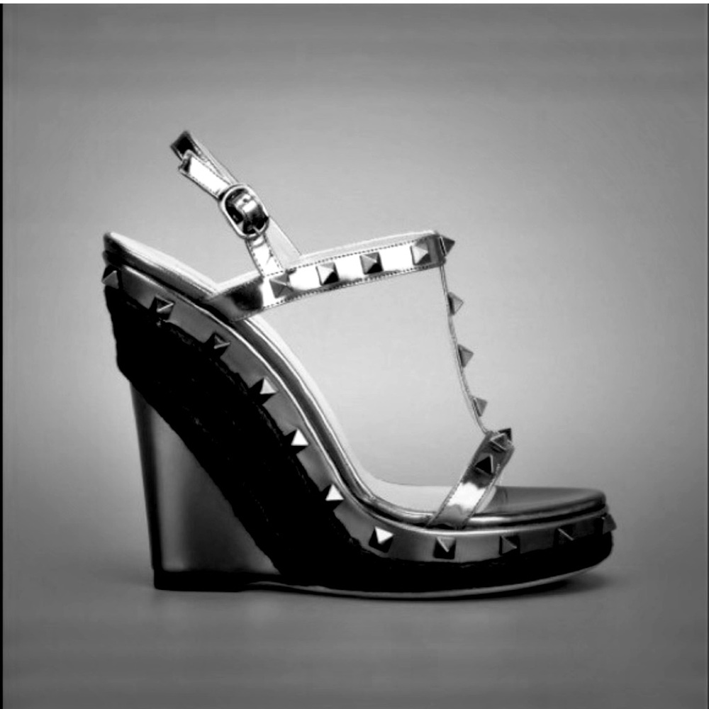 Valentino Metallic Studded Sandal Wedge SOLD - Picture 2 of 11